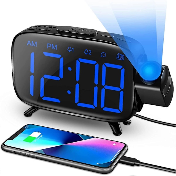 Projektionsväckarklocka Radio Digital Väckarklocka med 3 Ljusstyrkor