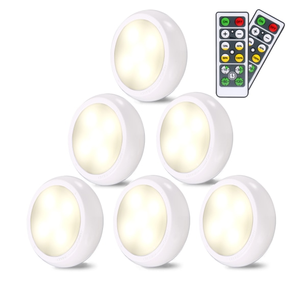 (White) 6pcs Wireless Remote Control LED Wall Spot Cupboard Ligh