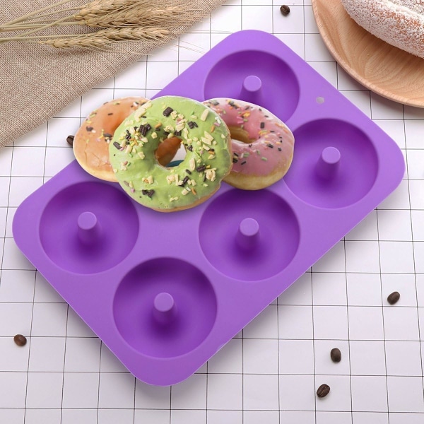 Sæt med 2 Silikon Ikke-Klistrende 6-Huls Donutforme til Kager, Cookies