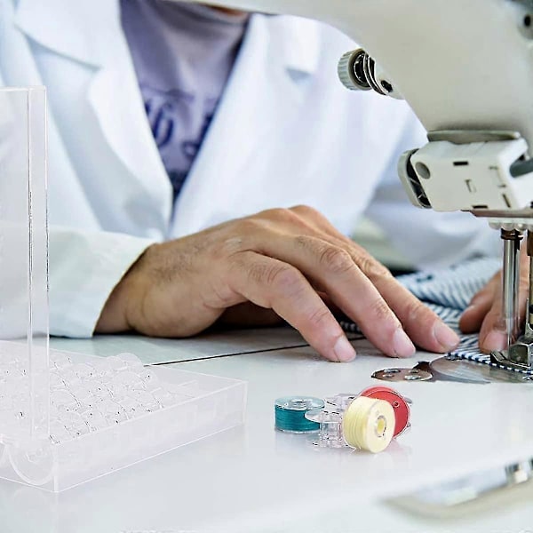 Symaskinspole, universell plastsymaskinspole med oppbevaringsboks (25 stk. gjennomsiktig)