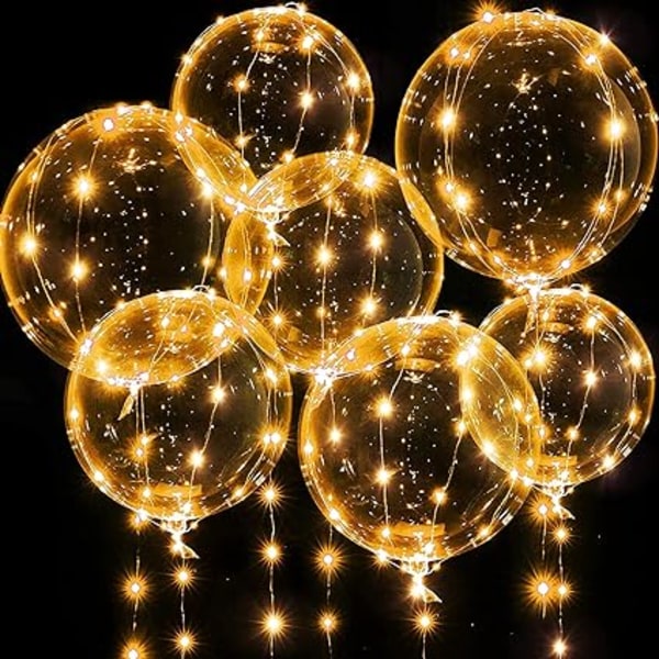 #(Warm White) Lit Balloons  7 Packs 20 Inch Valentine Bobo Balloons with 10ft LED String Lights for Valentine's Day Wedding Christmas Birthday Party#