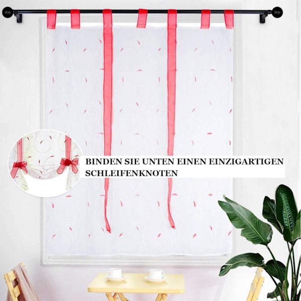 #Røde broderte blomster romanske gardiner#