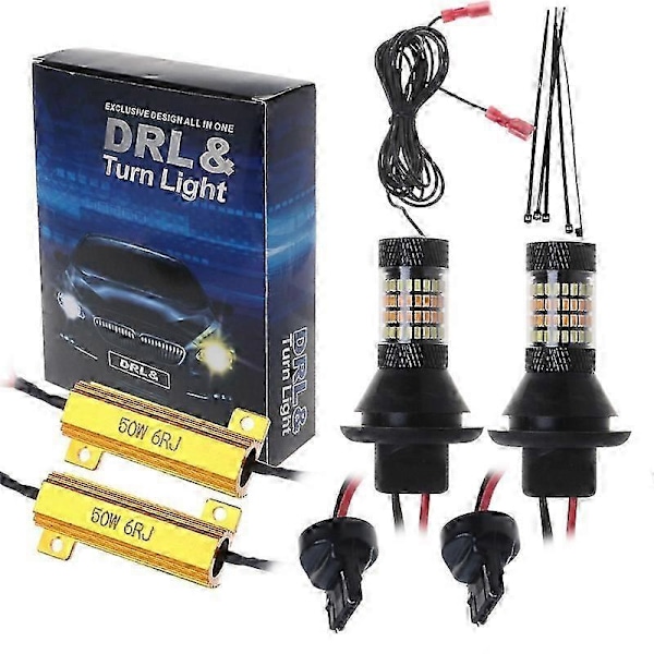 2 stk. T20 7440 96-LED 3014 50W tofarvet Switchback LED DRL blinklys sæt