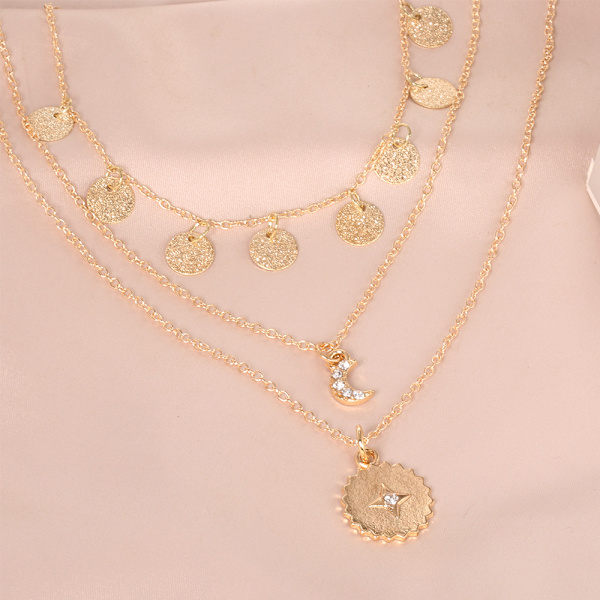 #2-delt gull sol og måne anheng choker halskjede med glitter og krystall for kvinner og jenter#