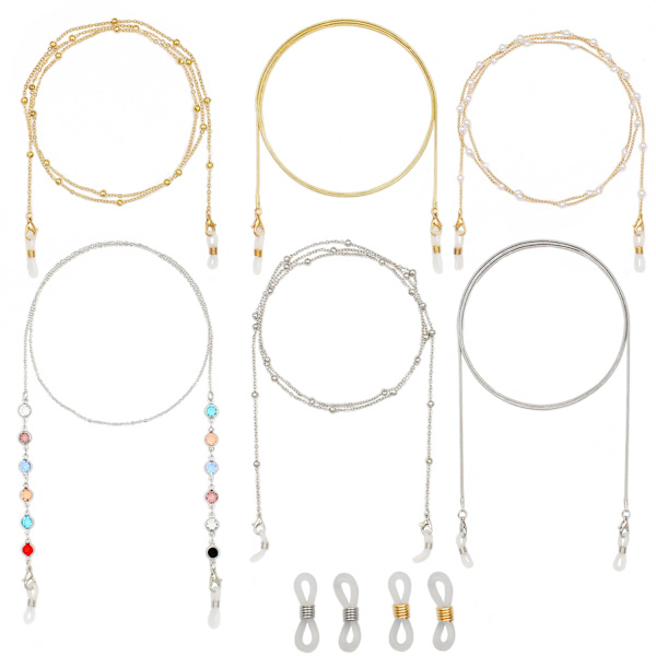 6 styck glasögonkedjor, eleganta glasögonhållare, pärlor, glasögon S
