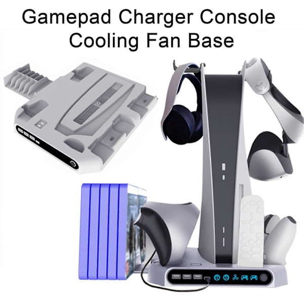 Konsoll Ladestasjon Disk Lagringsstativ 4 Base Multifunksjonell Spillkonsoll Rask Kjølestativ med Headset Krok for PS VR2/PS5