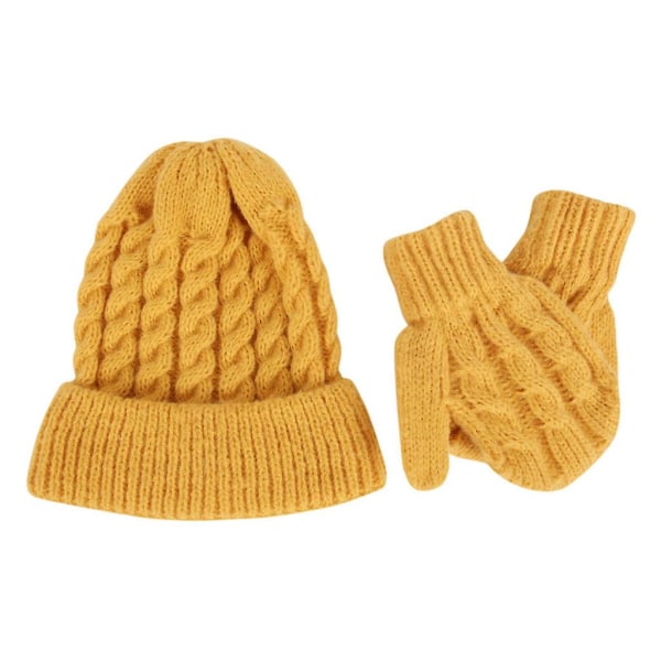 Vinter Varm Baby Stickning Ull Hatt Handskar Set Enfärgad Virkad Beanies Cap Vante Kit För Barn Barn Flickor Pojkar