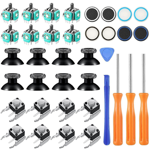 37 stk. Analog Joysticks Reparasjonssett Kompatibelt med Xbox One-kontrollere, Inkluderer Bumper-knapper Erstatning Thumbstick Hatt Silikon Hatt Deksel med Sc