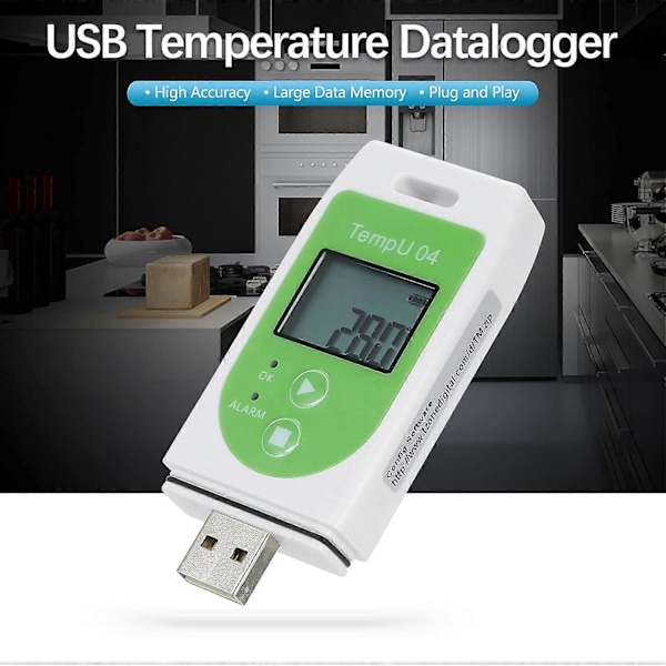 Datalogger Fleranvändningsbar USB Temperaturlogger Återanvändbar Temperaturlogger med 32 000 Inspelningskapacitet, Datalogger