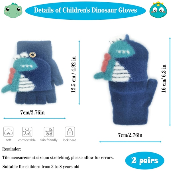 2 Par Knittede Handsker til Børn, Børne Vinterhandsker, Grå