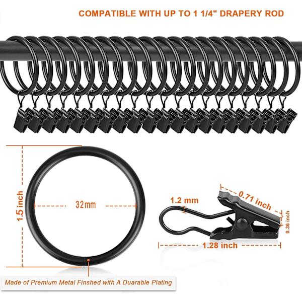 30 Pakke Heavy Duty Metal Gardinringe med Rustfri Klips