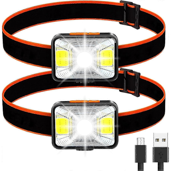 Kraftig hodelykt [2 stk], USB-oppladbar LED-hodelykt 200 lumen 5 lysmoduser hvitt og rødt lys, IPX5 vanntett