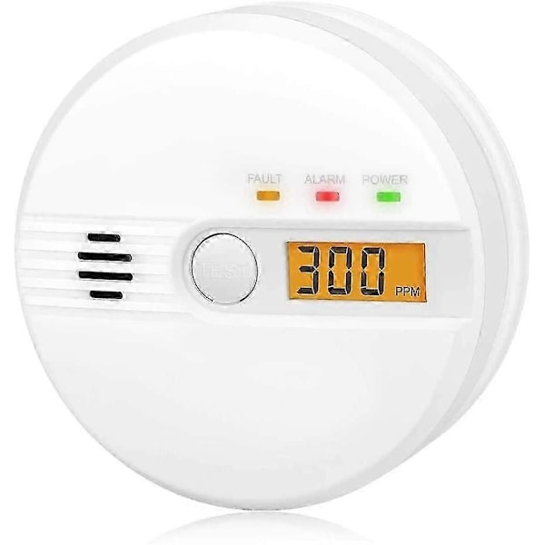Kolmonoxidvarnare CO-larm med testknapp och digital display, 85dB alarm