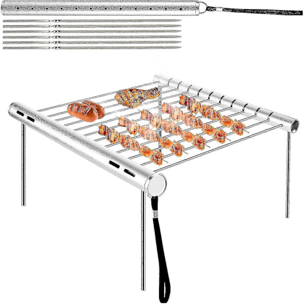 Retkigrilli - Kannettava kompakti retkigrilli ruostumattomasta teräksestä kokoontaitettava grilli putki ulkoilma retkeilijöille