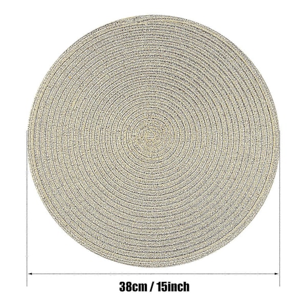 Pöytätabletit pyöreät beige punotut pöytätabletit, 6 kpl, lämmönkestävät, pestävät keittiöön ja ruokailuun, 38 cm, kulta