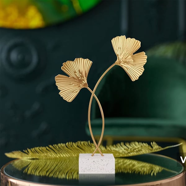 Ginkgo Blad Metal Skulptur, Ginkgo Biloba Ornamenter med Base