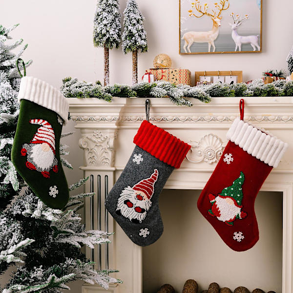 Farfi Julstrumpa Lång Hatt Ansiktslös Tomte Kontrastfärg Stor Storlek Scenlayout Bedårande Hängande Julgran Barn Presentpåse Hänge För Party Grå