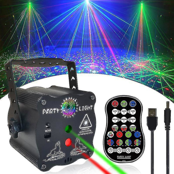 USB Laser Ljus Scen Fest Ljus Ljudkontroll Projektor Fjärrkontroll Julklapp Karaoke Ktv