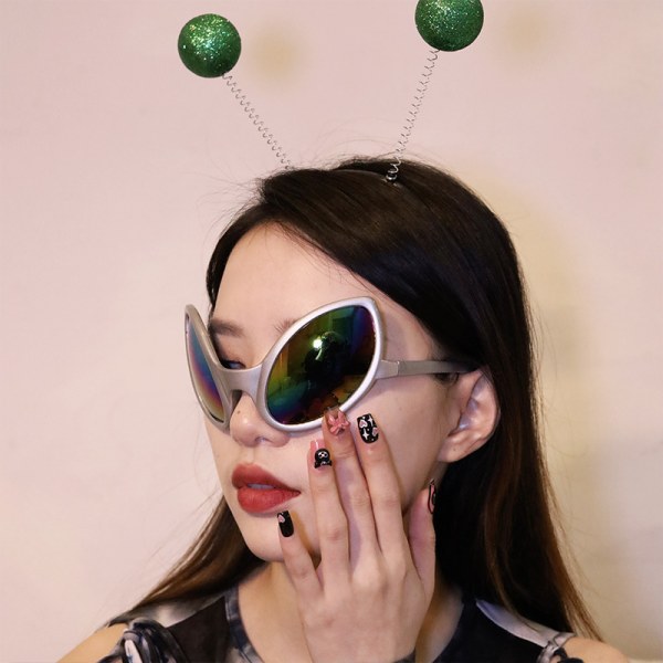 /#/3 alien antenna funny head band green fly glasses festival d/#/