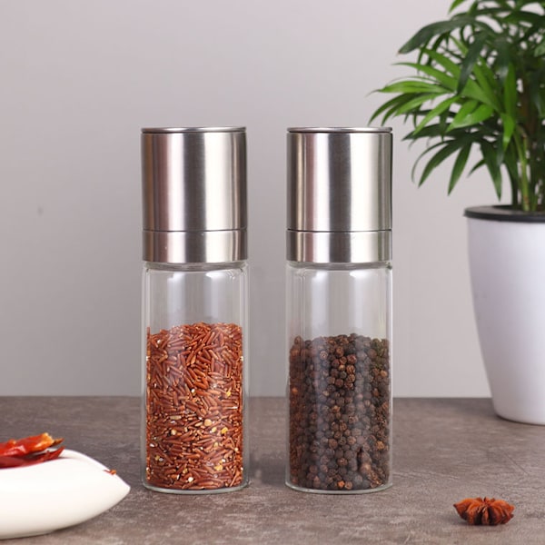 #2-pack Pepparkvarnset Pepparkvarn Saltkvarnset 2-pack Justerbara Kvarnar Justerbar Kryddkvarn för Grovt Salt Hemkök Present#
