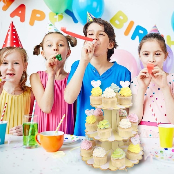 (Gul 32cm*30cm) 3-trinns kakepyramide i papp for cupcakes