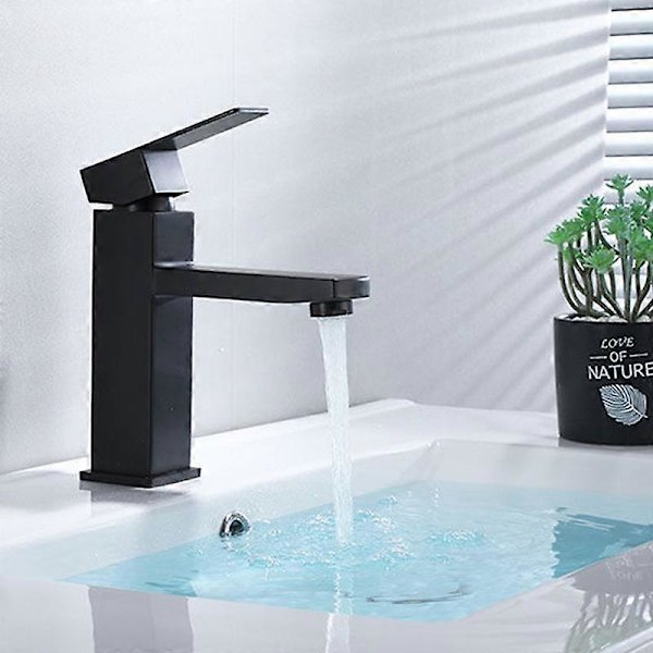 Svart Tvättställsblandare, Svart Badrumsblandare med Kallt och Varmt Vatten Tillgängligt, Högkvalitativ Tvättställsblandare i Rostfritt Stål, Elegant Design Badrumsblandare
