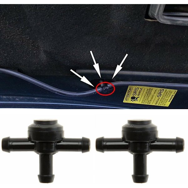 2 Stk. T-stykke til bilrudevasker, 3-vejs anti-retur fittings til rudevasker, udskiftning af slangekobling til rudevasker, til de fleste biler