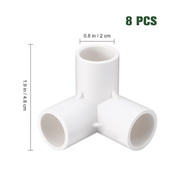 8 kpl PVC-putkiliitin 3-tiekyynärpäät PVC-huonekalujen putkiliittimiin Kasvihuoneen rungon telttayhteys