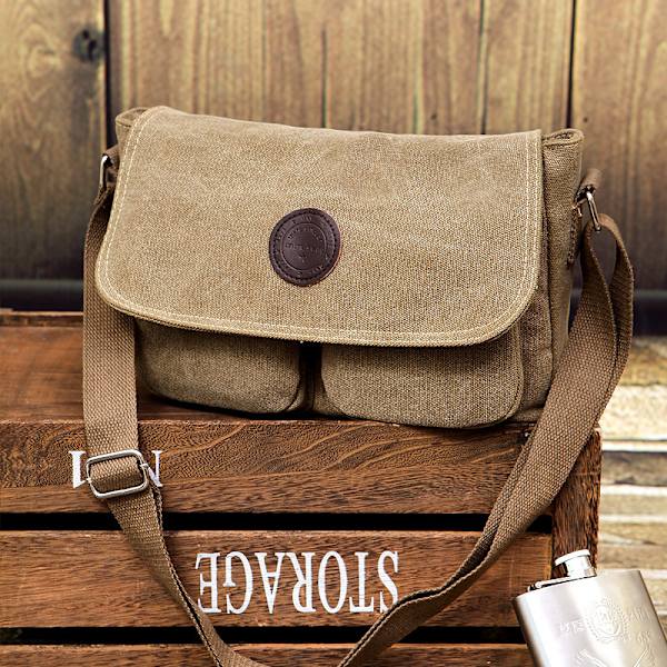 10\" Canvas Axelväska (Unisex Khaki), iPad Messenger Bag, Herrar/