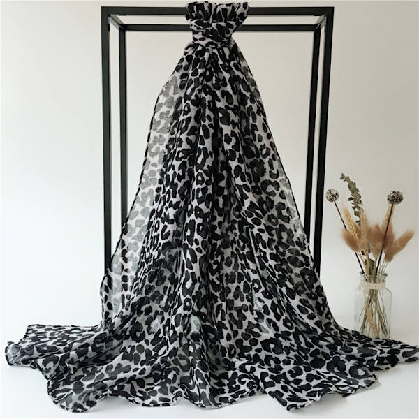 #Sort hvid leopard print silkesk tørklæde, trykt tørklæde 180*90cm#