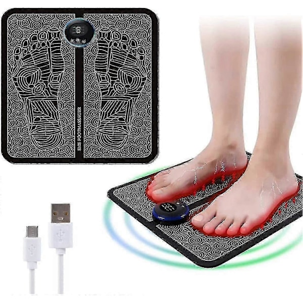 Elektrisk fodmassager, USB fodmassagemåtte, muskelstimulator til fodcirkulation for mænd og kvinder, afslapning af stive muskler, 6 tilstande, 6 intensitetsniveauer
