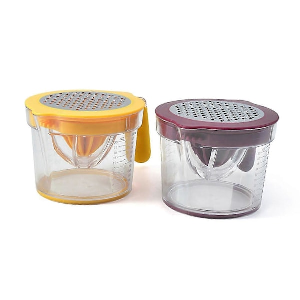 Manuell Juicer 600ml Transparent Med Skala Eggseparator Rustfritt Stål Sitrusjuicer for Kjøkken Kontor Reise Gul