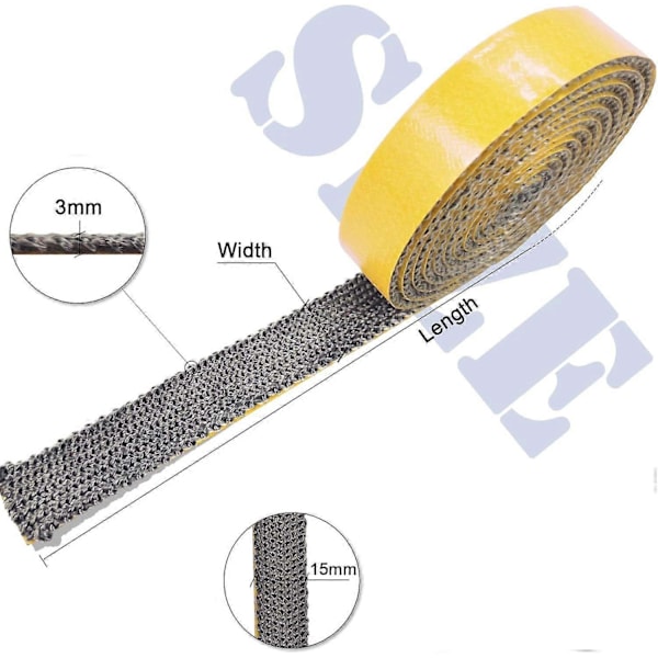 Spisslina - Spissnöre - Skorstenstejp - Spisförsegling - Glasfiber - 3mm x 15mm x 2m - Svart - Självhäftande - Platt - Värmebeständig - För Spis, Skorsten