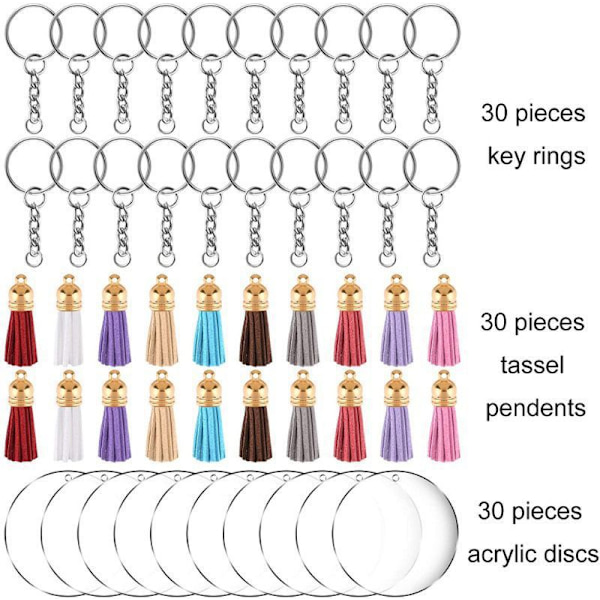 1 set färgade lädertofsar transparent akryl nyckelring