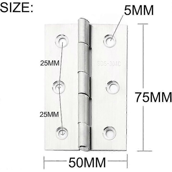 10 kpl ruostumattomasta teräksestä valmistettuja kodin huonekalujen oven saranoita, pitkä 75 mm x 50 mm