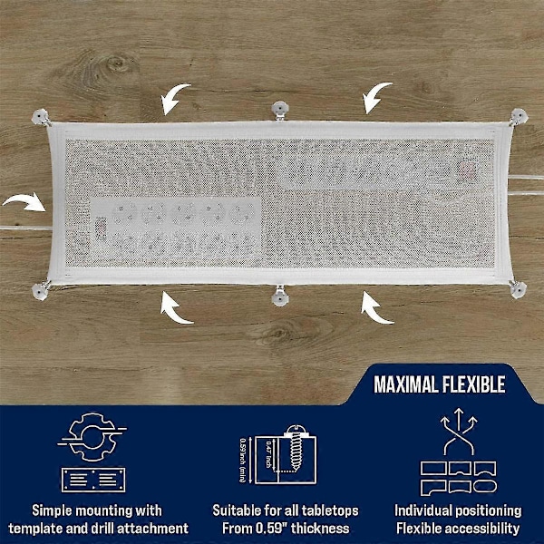 Kabelhåndteringsnett - Kabelhåndtering under skrivebord - Fleksibel kabelhylle under skrivebord Hvit A