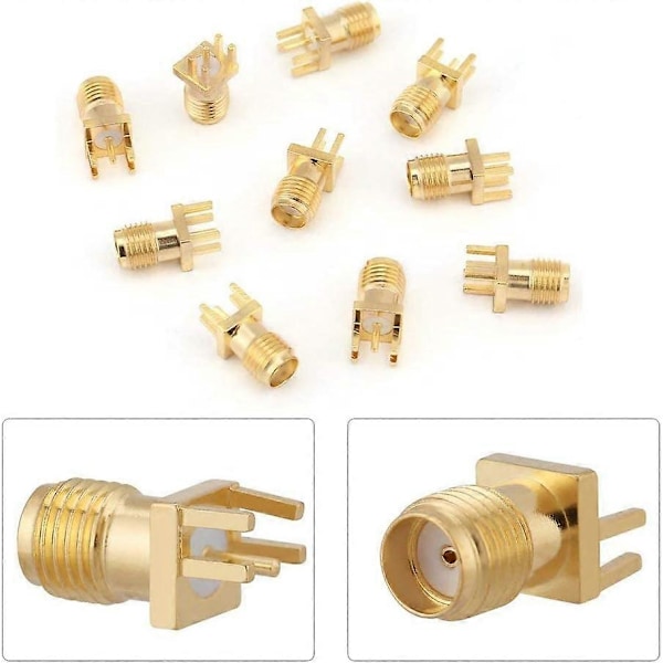 10 stk. SMA hun-konnektor base sokkel jack hun koaksial adapter RF PCB montering 50 Ohm messing konnektorer til WiFi antenne radio repeatere forlængerkabel