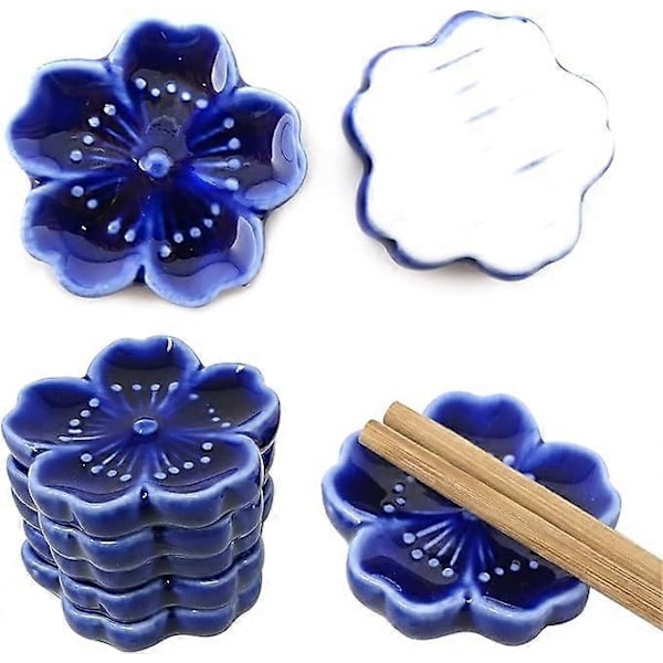6 stk. Elegante Kirsebærblomst Keramiske Spisepinde Hvileholder Stativ til Spisepinde, Gafler, Skeer, Knive, Pensler (blå)