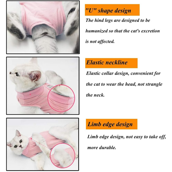 *Kattrehabiliteringsdräkt för buksår eller hudsjukdomar, att bära efter operation, anti-flyktsår, katt elektronisk krage ersättning, rosa, M*