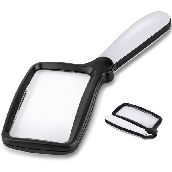 Fällbar Handhållen Förstoringsglas med Ljus, 3X Stor Rektangel