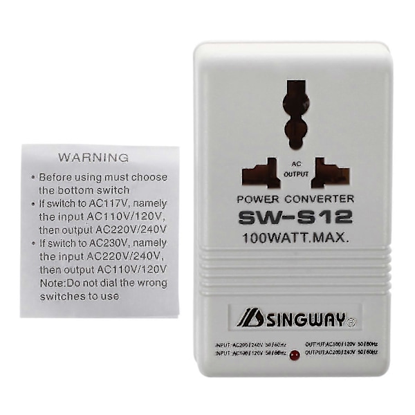 100w 110v/120v Til 220v/240v Step-up&down Spændingsomformer Transformer Rejse Hvid