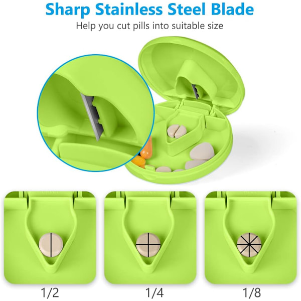 1 stk Tablet Cutter (Grøn), Pilledeler med Stål Skæreblade