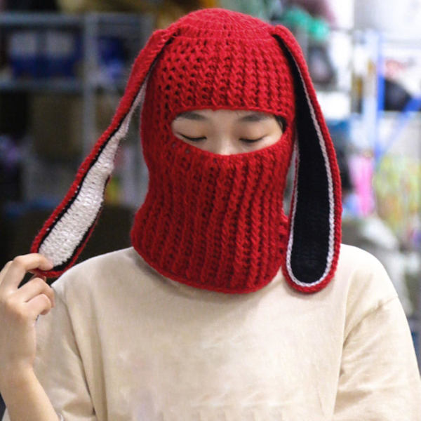 Höst- och vintervarm hatt Långa kaninöron Bekväm vindtät andningsbar Söt kaninhatt Kaninöronhatt Lämplig för Cosplay Vuxen Röd