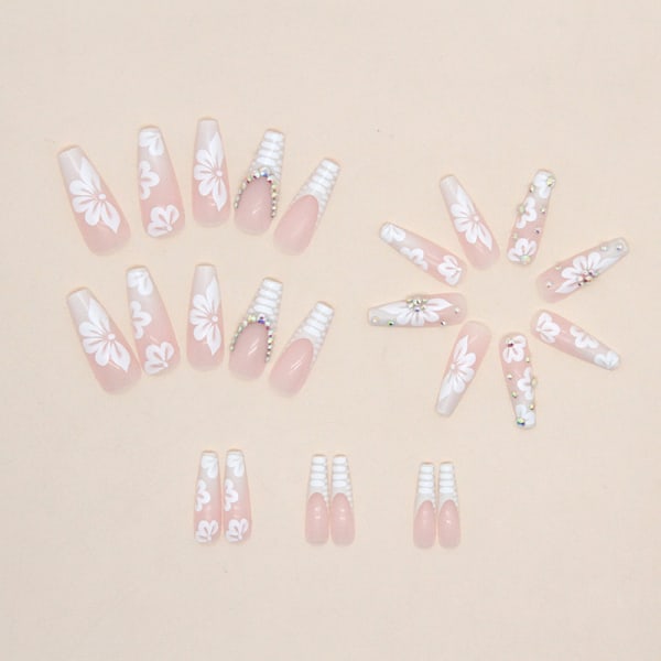 24stk falske negler Lange negler Fake Nails Ballerina Akryl Fake Na