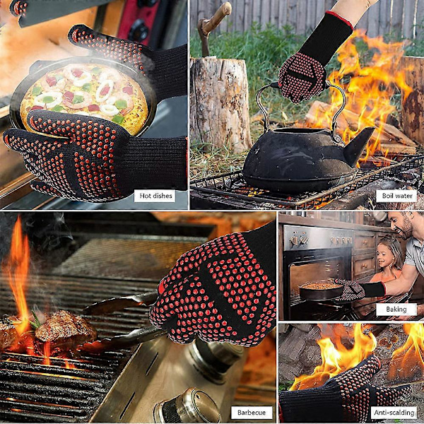 Grillhandskar, 1 Par - Värmebeständiga Ugnshandskar Upp Till 800C, Matlagning