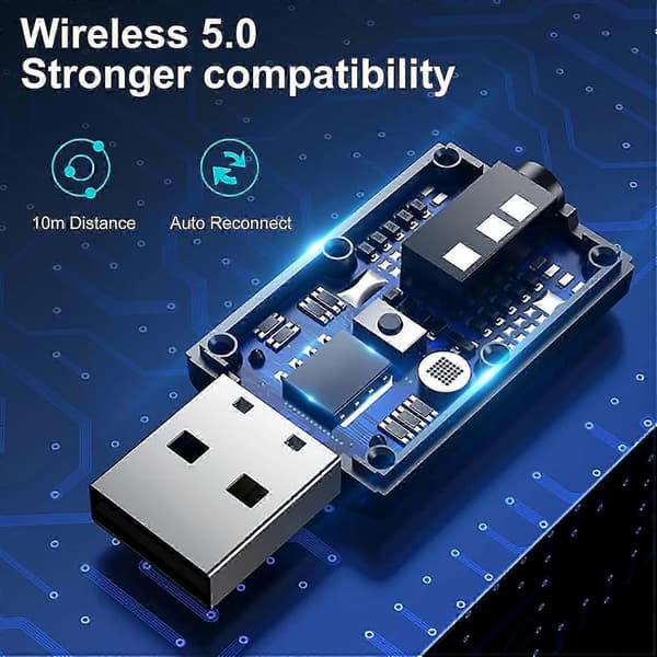 Bluetooth 5.0 Sender og Modtager, USB Trådløs Lydadapter med 3.5mm Lydkabel