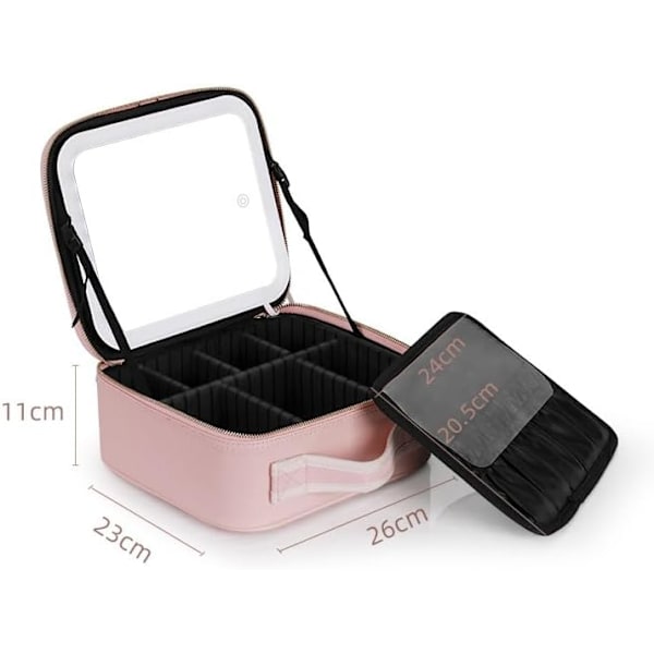 #(Pink) Kosmetikpose med LED-belyst spejl#