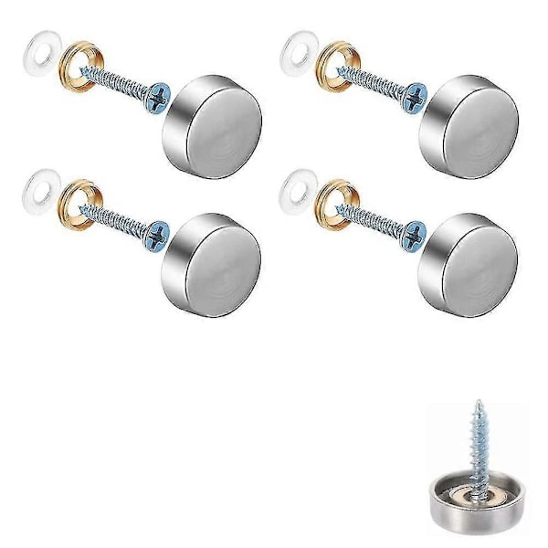4-pakning dekorative speilskruer, dekorative spikerhetter, polerte dekorative skruer i rustfritt stål for speil, skap eller glassmøbler (0,63\"/16 mm)