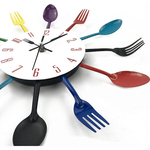 #Spegeleffekt Kök Klocka med Sked och Gaffel - 32*32*4CM Färg#