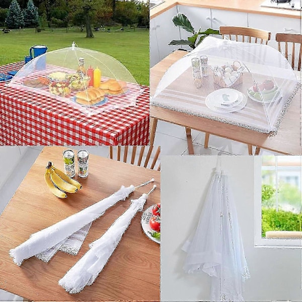 4 st Pop-up Matkupoler Tält, Meshöverdrag Vikbart Matöverdrag Platt Överdrag Anti-fluga Myggor, Mesh Paraply För Att Hålla Insekter Och Flugor Borta Vit